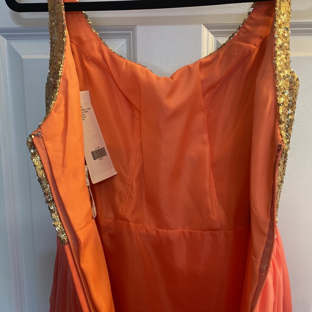 Christina Wu Coral dress with gold sequin top NWT Sz 4 - Picture 11 of 16